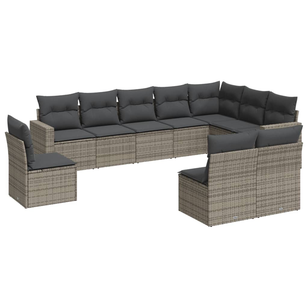 10-dijelni set vrtnih sofa od poliratana s jastucima sivi