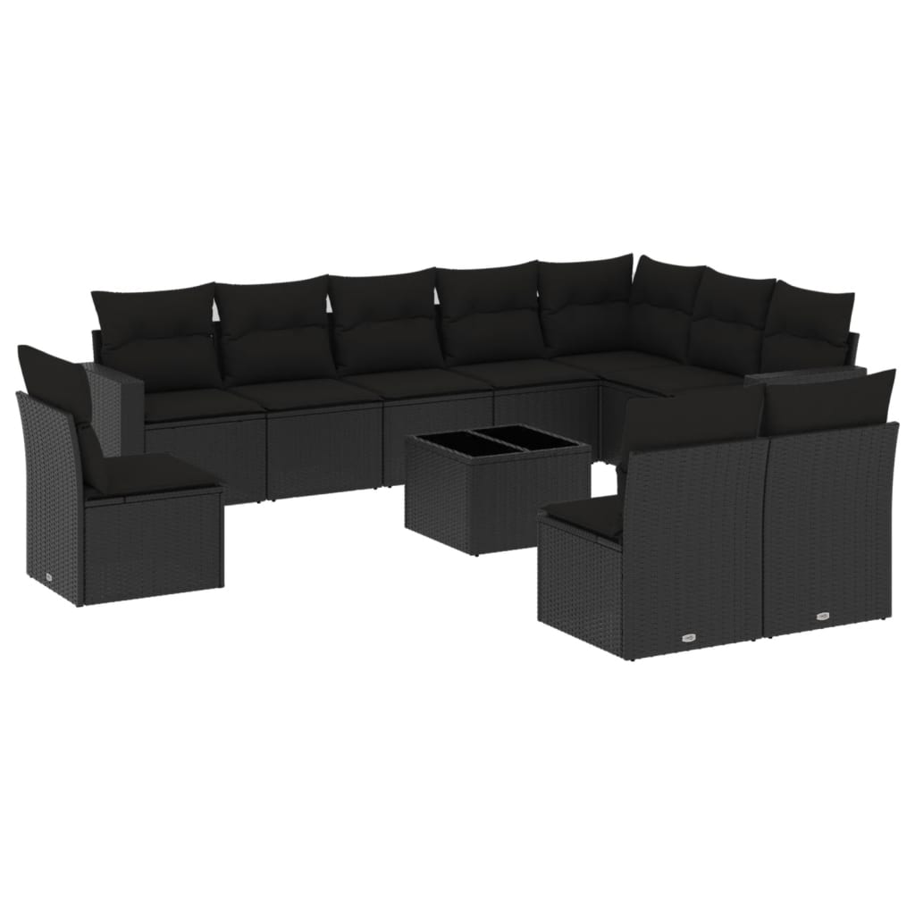 11-dijelni set vrtnih sofa od poliratana s jastucima crni