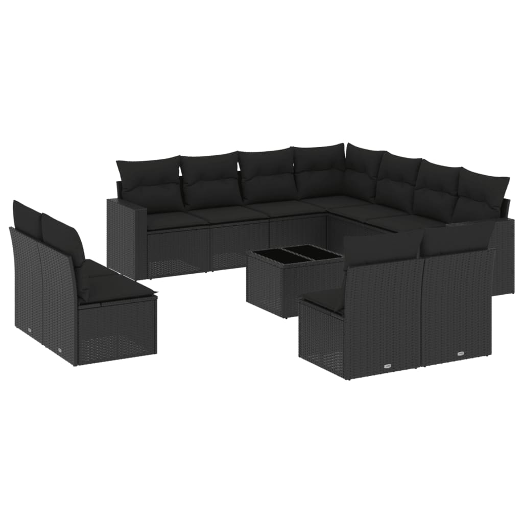 12-dijelni set vrtnih sofa od poliratana s jastucima crni