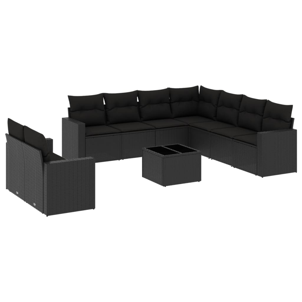 10-dijelni set vrtnih sofa s jastucima crni od poliratana