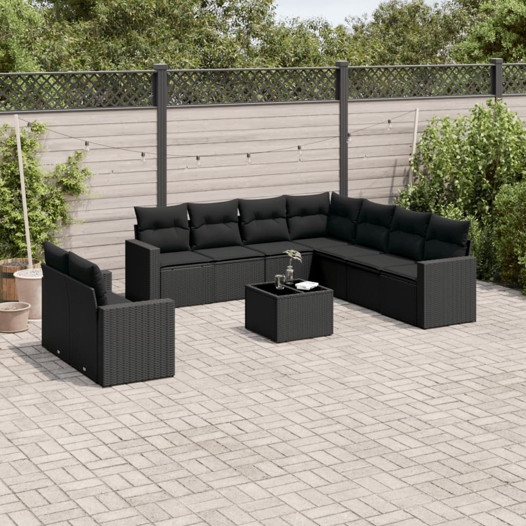 10-dijelni set vrtnih sofa s jastucima crni od poliratana