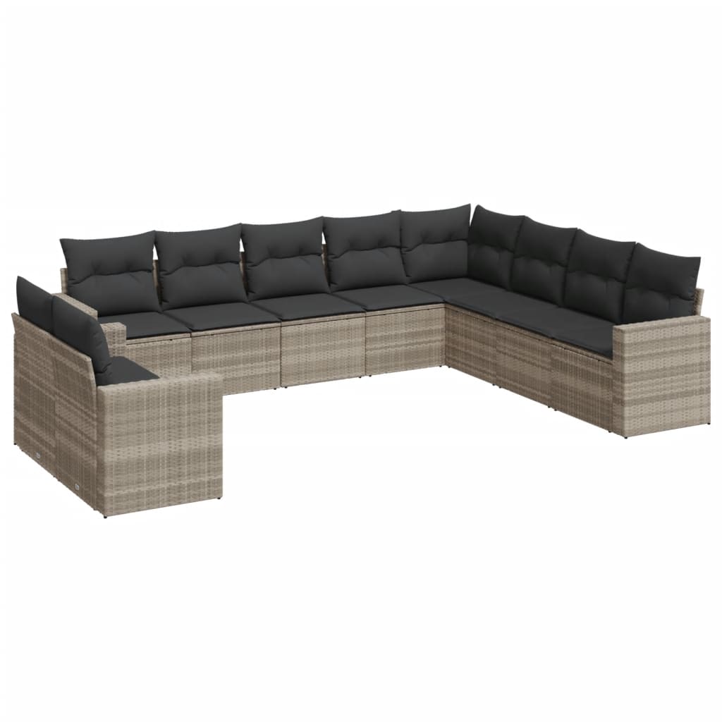 10-dijelni set vrtnih sofa poliratan s jastucima svijetlosivi