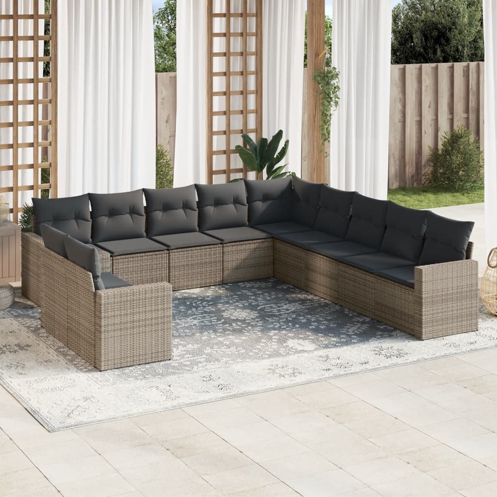 11-dijelni set vrtnih sofa od poliratana s jastucima sivi