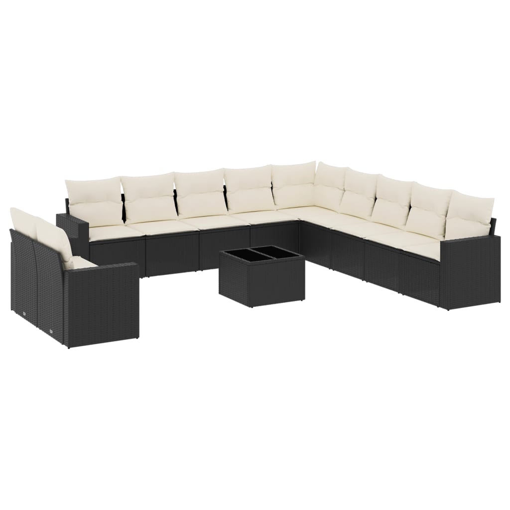12-dijelni set vrtnih sofa od poliratana s jastucima crni