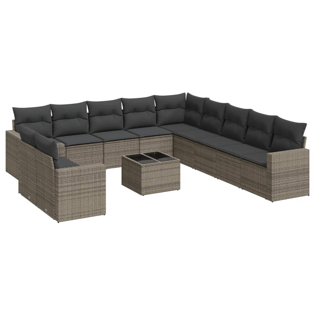 12-dijelni set vrtnih sofa od poliratana s jastucima sivi