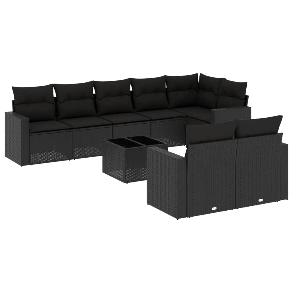 9-dijelni set vrtnih sofa s jastucima crni od poliratana