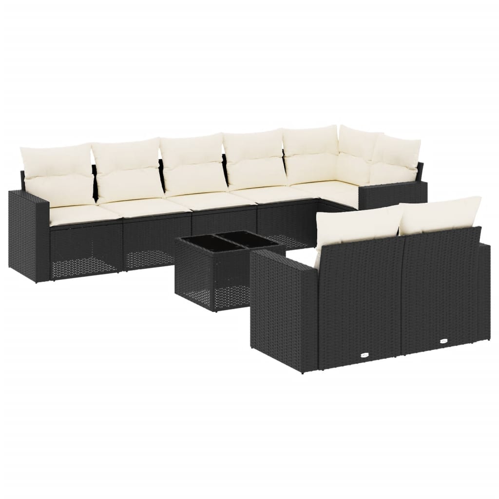 9-dijelni set vrtnih sofa s jastucima crni od poliratana