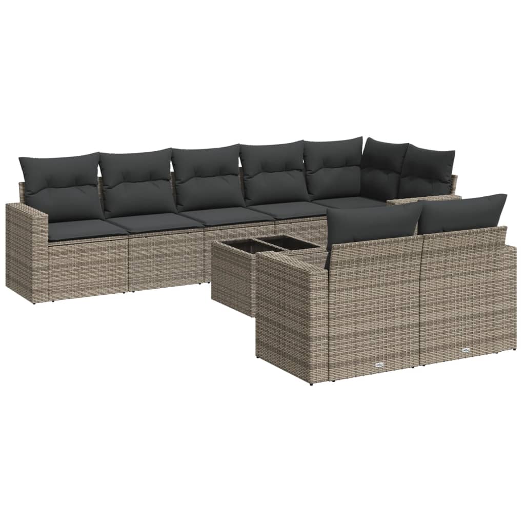 9-dijelni set vrtnih sofa od poliratana s jastucima sivi
