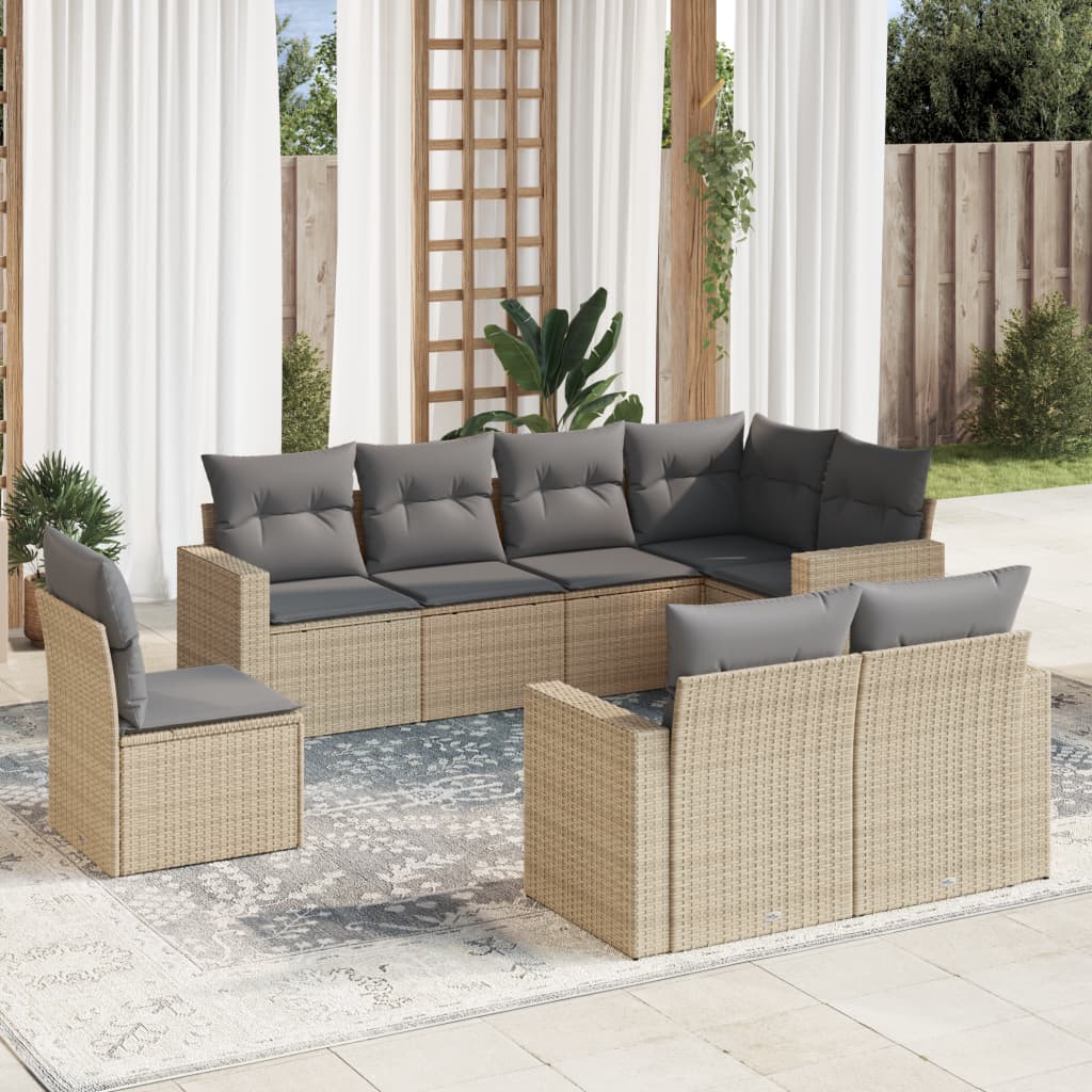 8-dijelni set vrtnih sofa od poliratana s jastucima bež