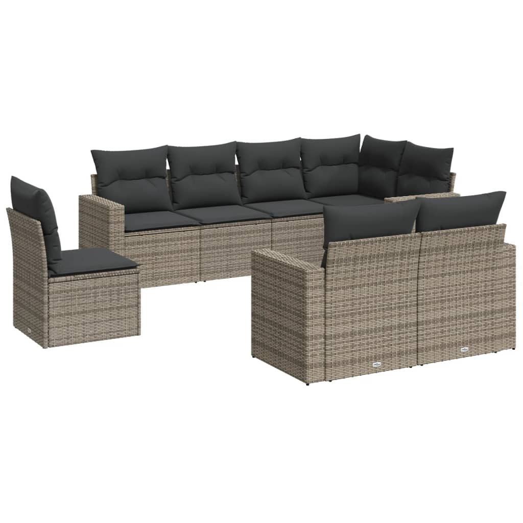 8-dijelni set vrtnih sofa od poliratana s jastucima sivi