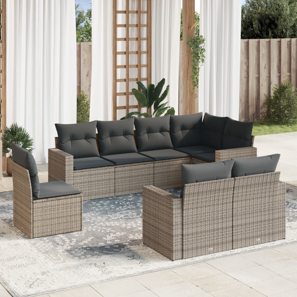 8-dijelni set vrtnih sofa od poliratana s jastucima sivi