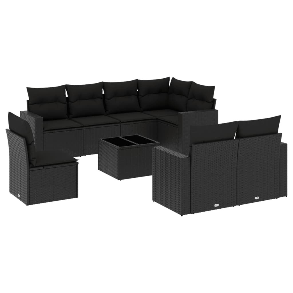 9-dijelni set vrtnih sofa s jastucima crni od poliratana