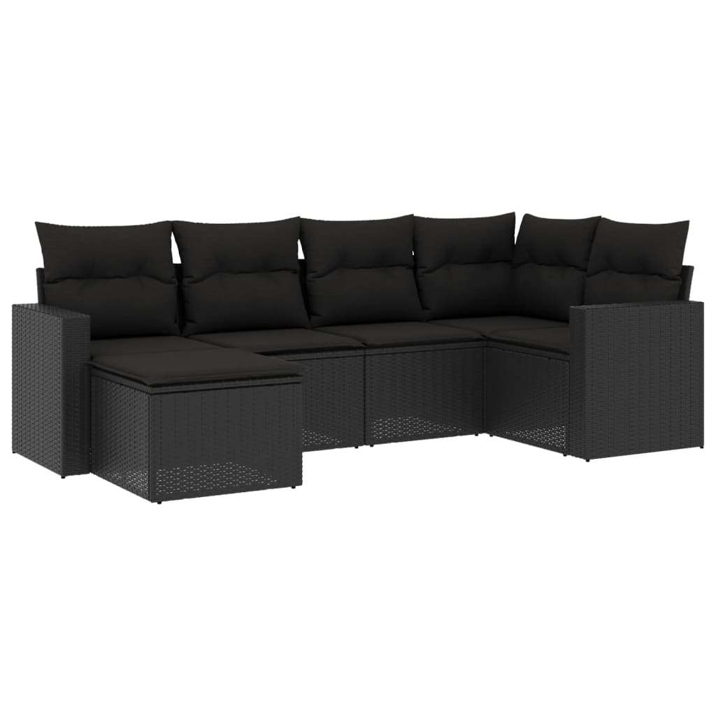 6-dijelni set vrtnih sofa s jastucima crni od poliratana