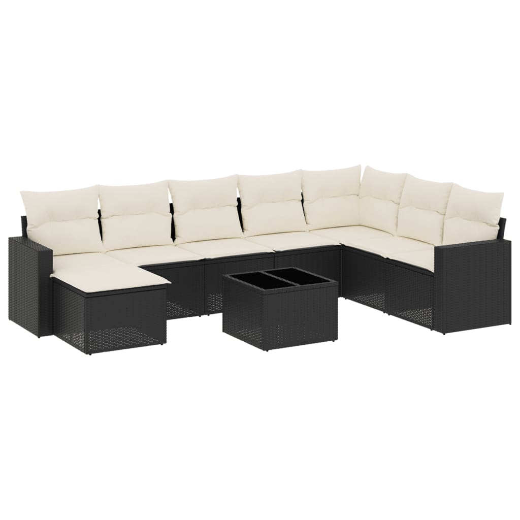 9-dijelni set vrtnih sofa s jastucima crni od poliratana