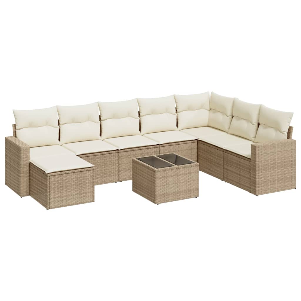 9-dijelni set vrtnih sofa s jastucima bež od poliratana