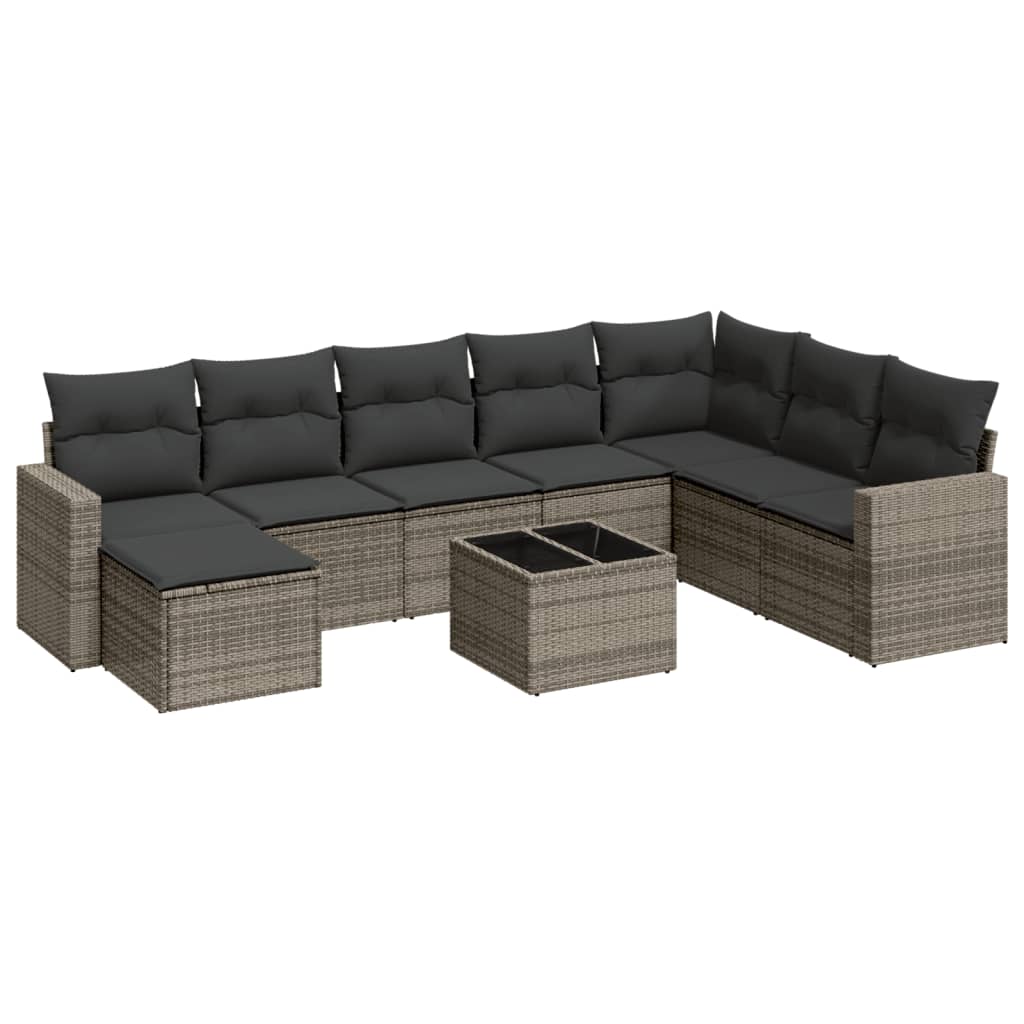 9-dijelni set vrtnih sofa od poliratana s jastucima sivi