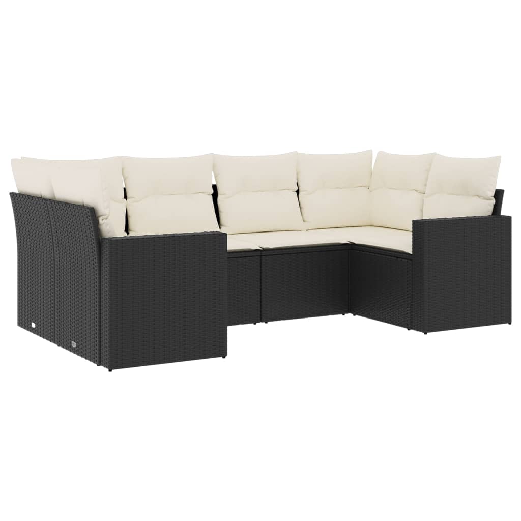 6-dijelni set vrtnih sofa s jastucima crni od poliratana Crna 65.5 x 62 x 69 cm