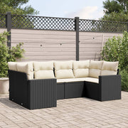 6-dijelni set vrtnih sofa s jastucima crni od poliratana Crna 65.5 x 62 x 69 cm