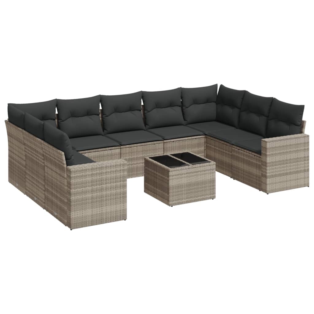 10-dijelni set vrtnih sofa poliratan s jastucima svijetlosivi