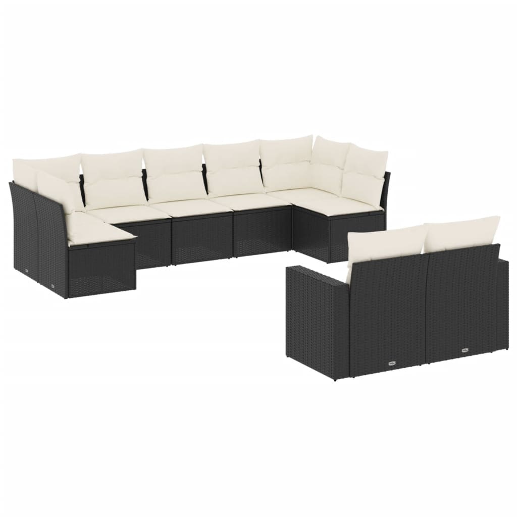 9-dijelni set vrtnih sofa s jastucima crni od poliratana