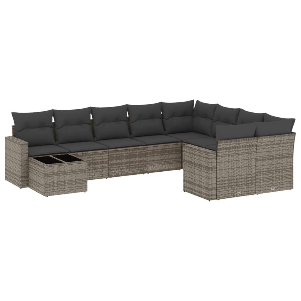 10-dijelni set vrtnih sofa od poliratana s jastucima sivi