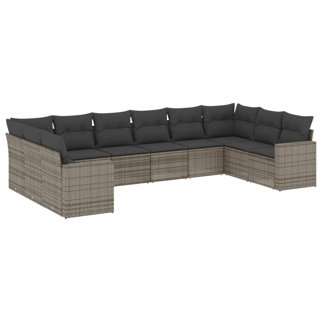 10-dijelni set vrtnih sofa od poliratana s jastucima sivi