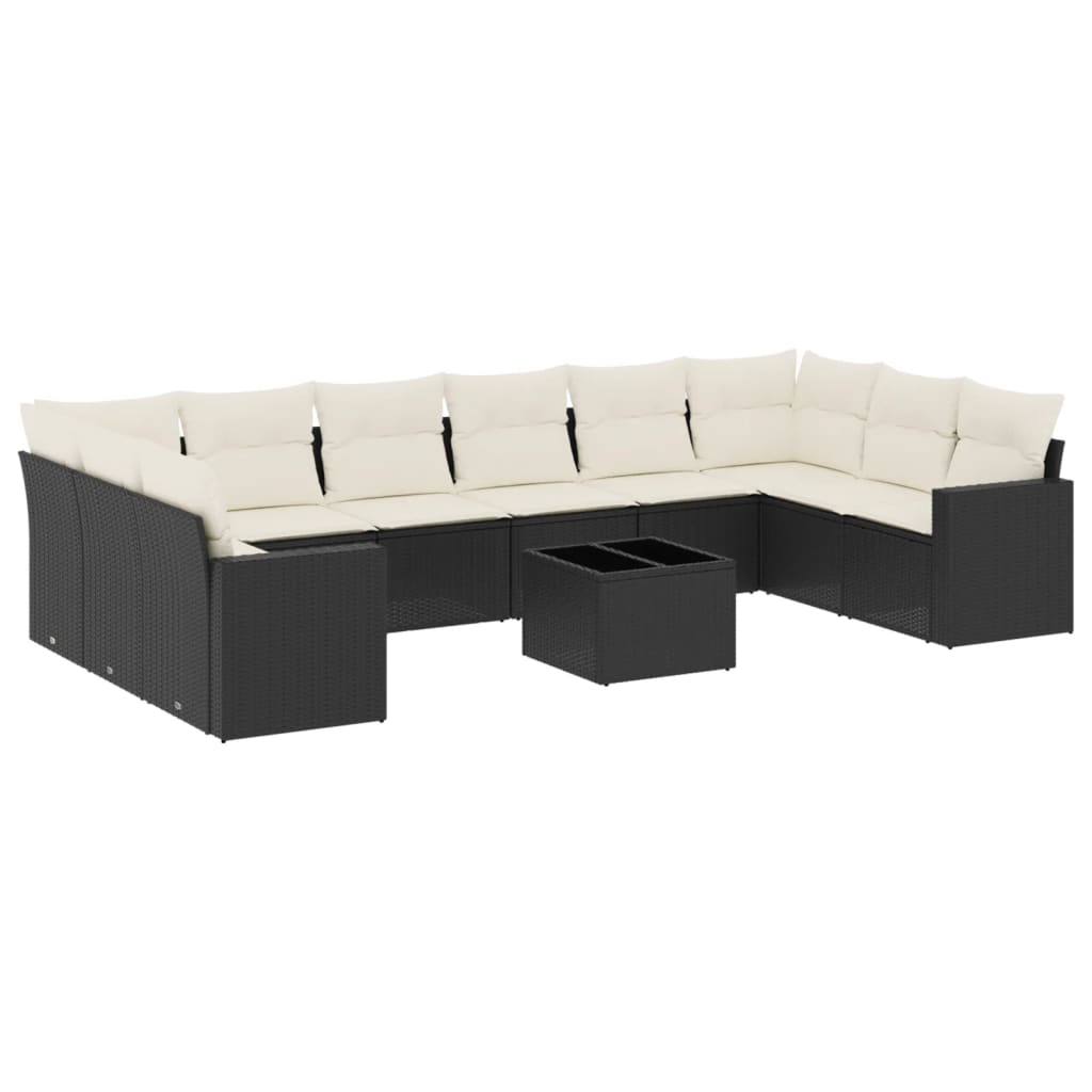 11-dijelni set vrtnih sofa od poliratana s jastucima crni