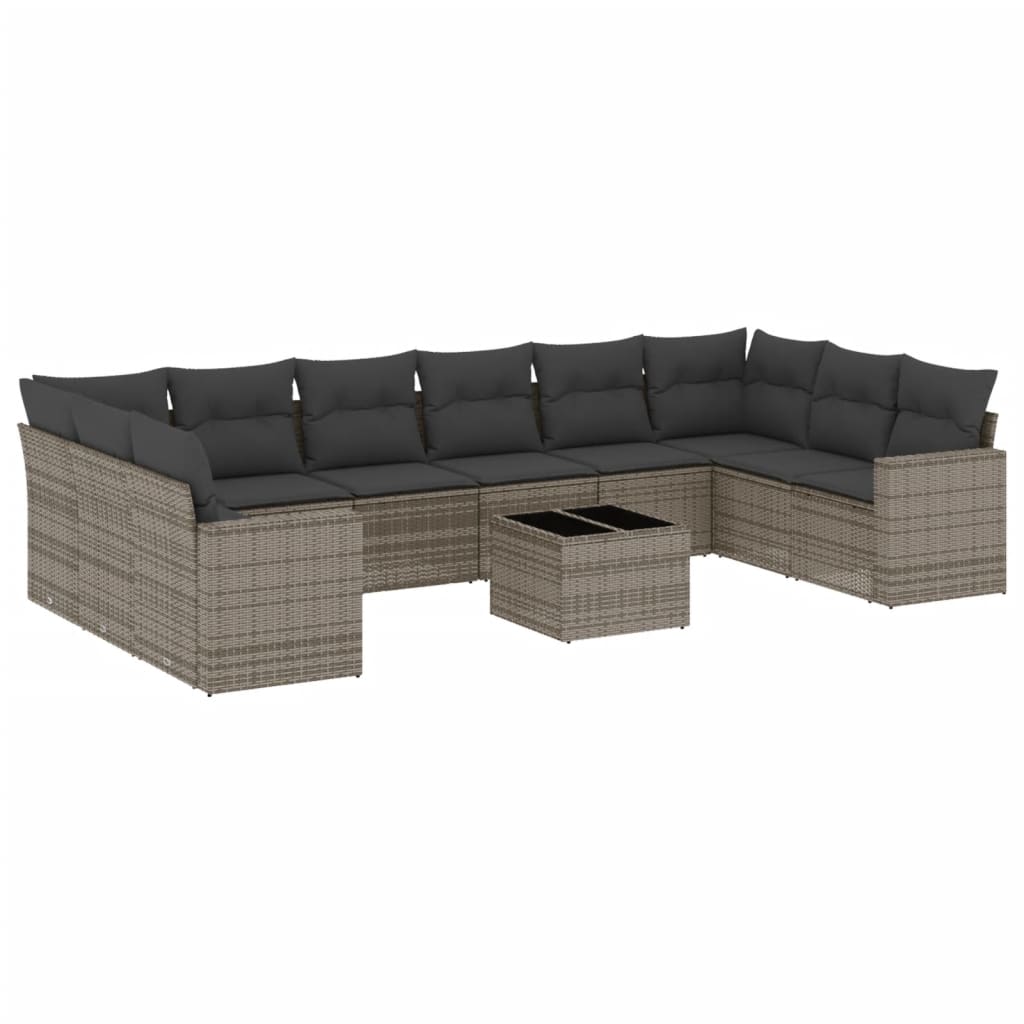 11-dijelni set vrtnih sofa od poliratana s jastucima sivi