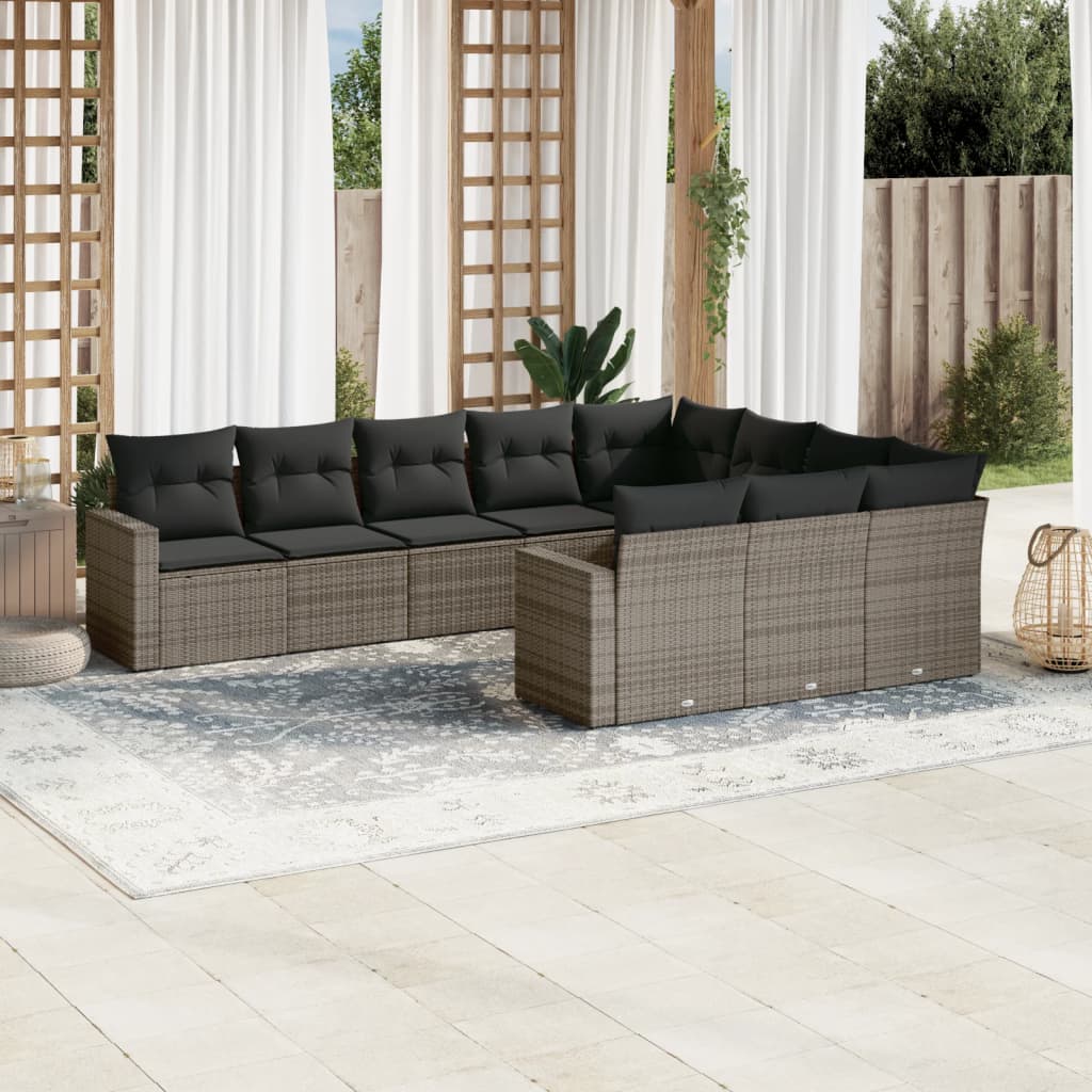 10-dijelni set vrtnih sofa od poliratana s jastucima sivi