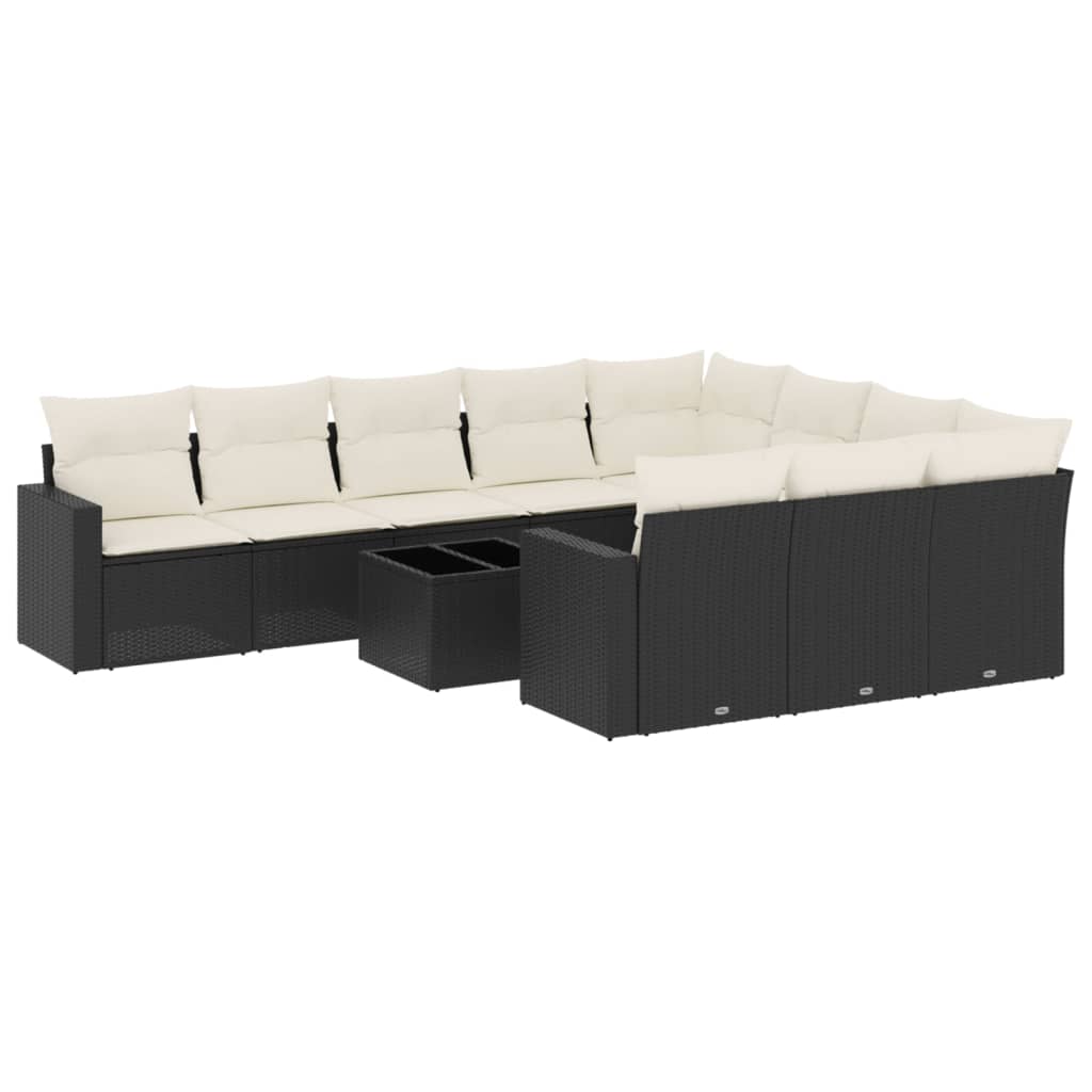 11-dijelni set vrtnih sofa od poliratana s jastucima crni