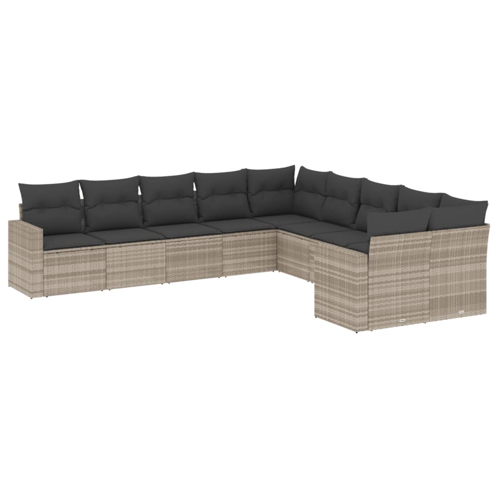 10-dijelni set vrtnih sofa poliratan s jastucima svijetlosivi