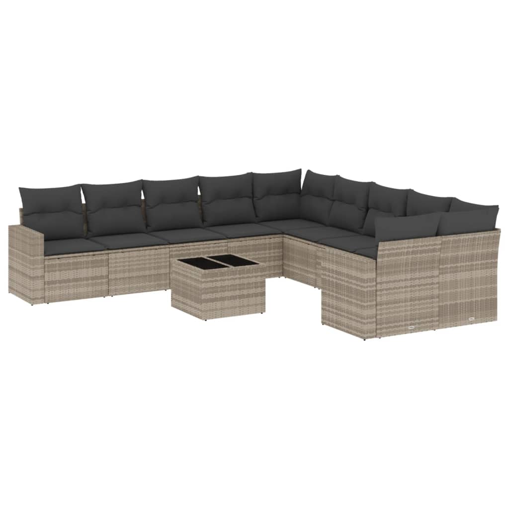 11-dijelni set vrtnih sofa poliratan s jastucima svijetlosivi