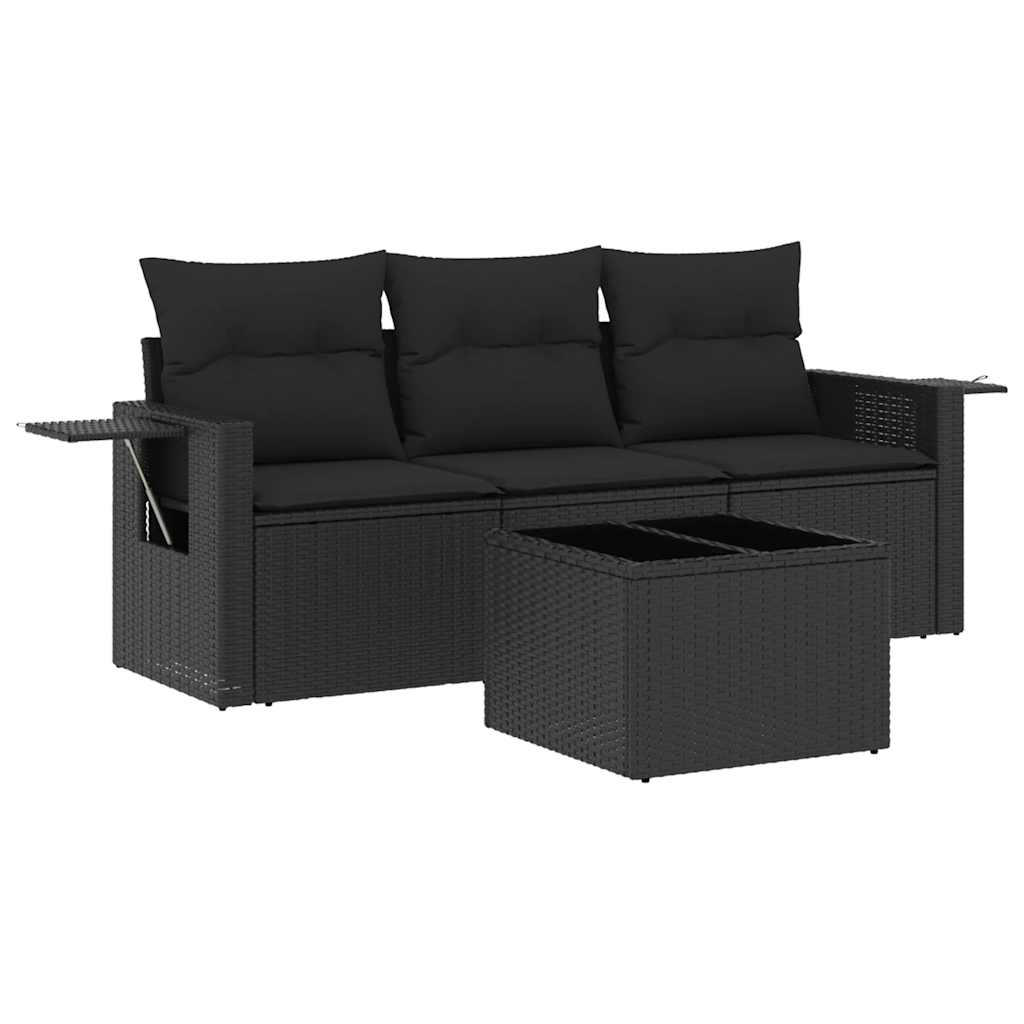 4-dijelni set vrtnih sofa od poliratana s jastucima crni