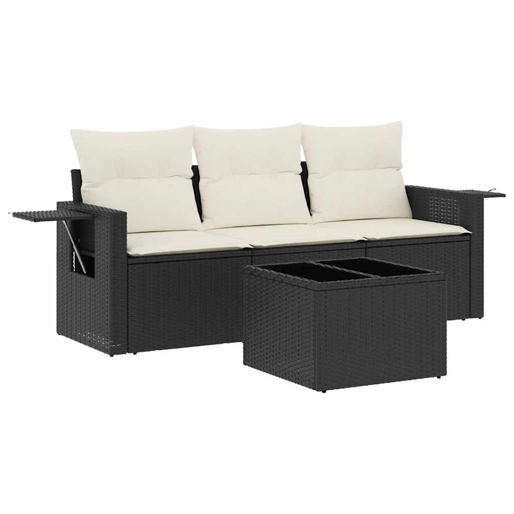4-dijelni set vrtnih sofa od poliratana s jastucima crni