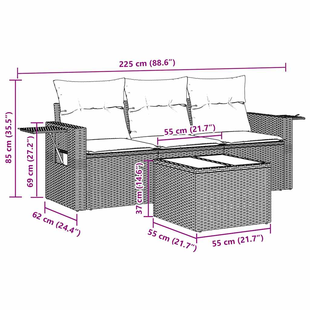 4-dijelni set vrtnih sofa od poliratana s jastucima crni