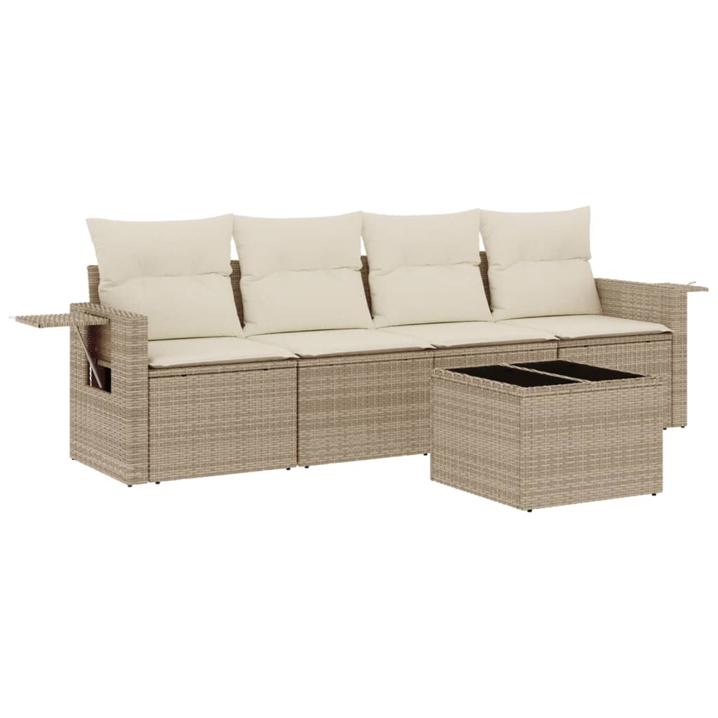 5-dijelni vrtni set sofa s jastucima bež od poliratana