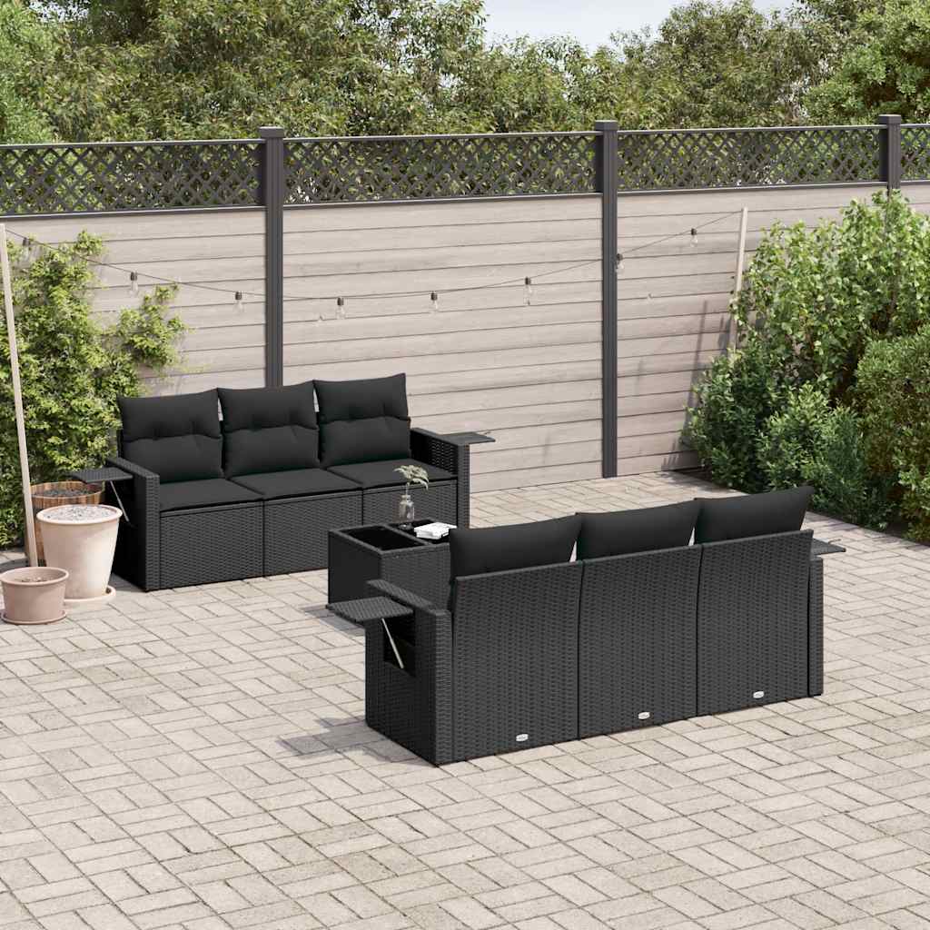 7-dijelni set vrtnih sofa od poliratana s jastucima crni