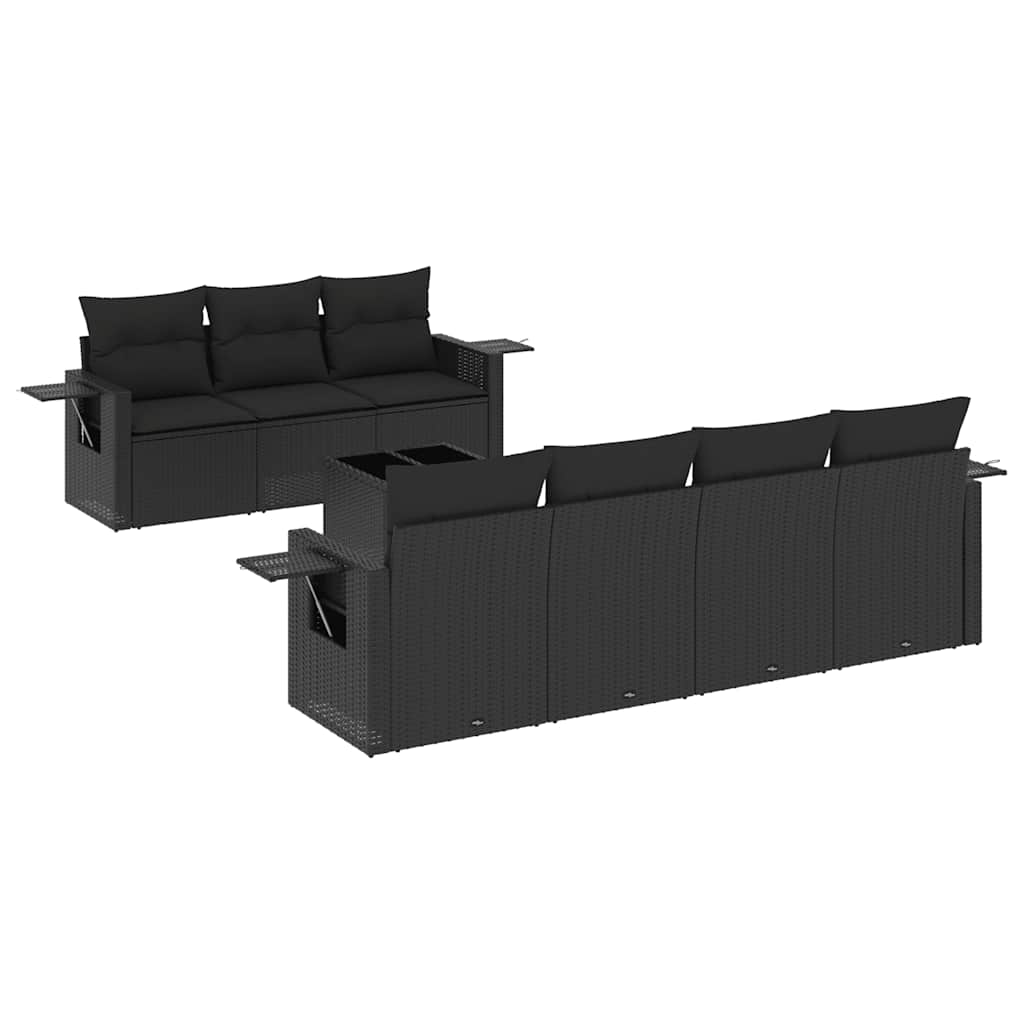 8-dijelni set vrtnih sofa od poliratana s jastucima crni