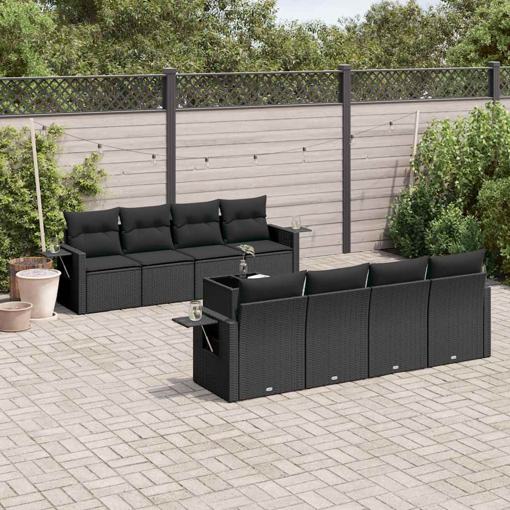 9-dijelni set vrtnih sofa s jastucima crni od poliratana