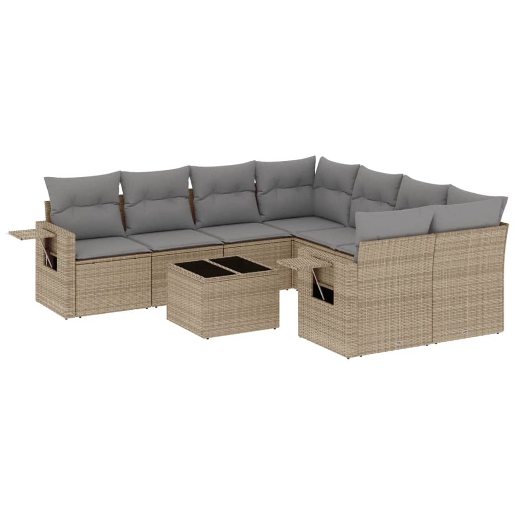 9-dijelni set vrtnih sofa s jastucima bež od poliratana