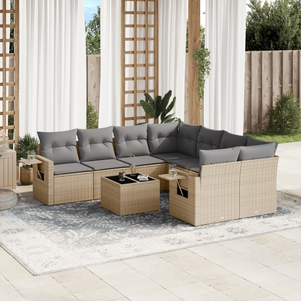 9-dijelni set vrtnih sofa s jastucima bež od poliratana