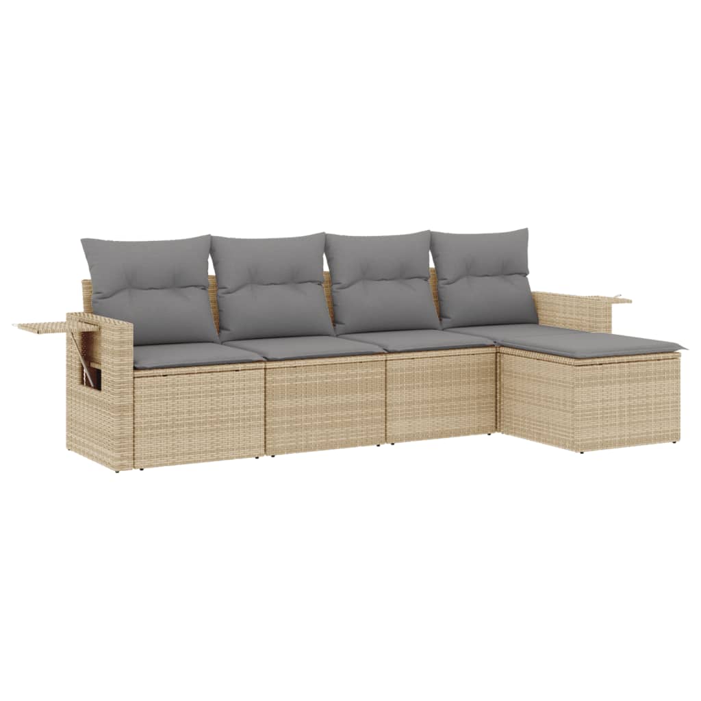 5-dijelni vrtni set sofa s jastucima bež od poliratana