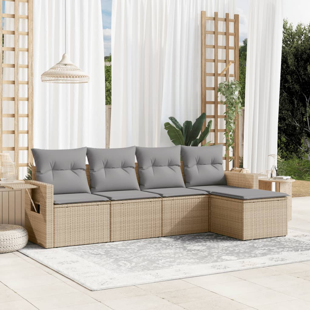 5-dijelni vrtni set sofa s jastucima bež od poliratana