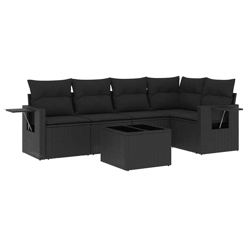 6-dijelni set vrtnih sofa s jastucima crni od poliratana