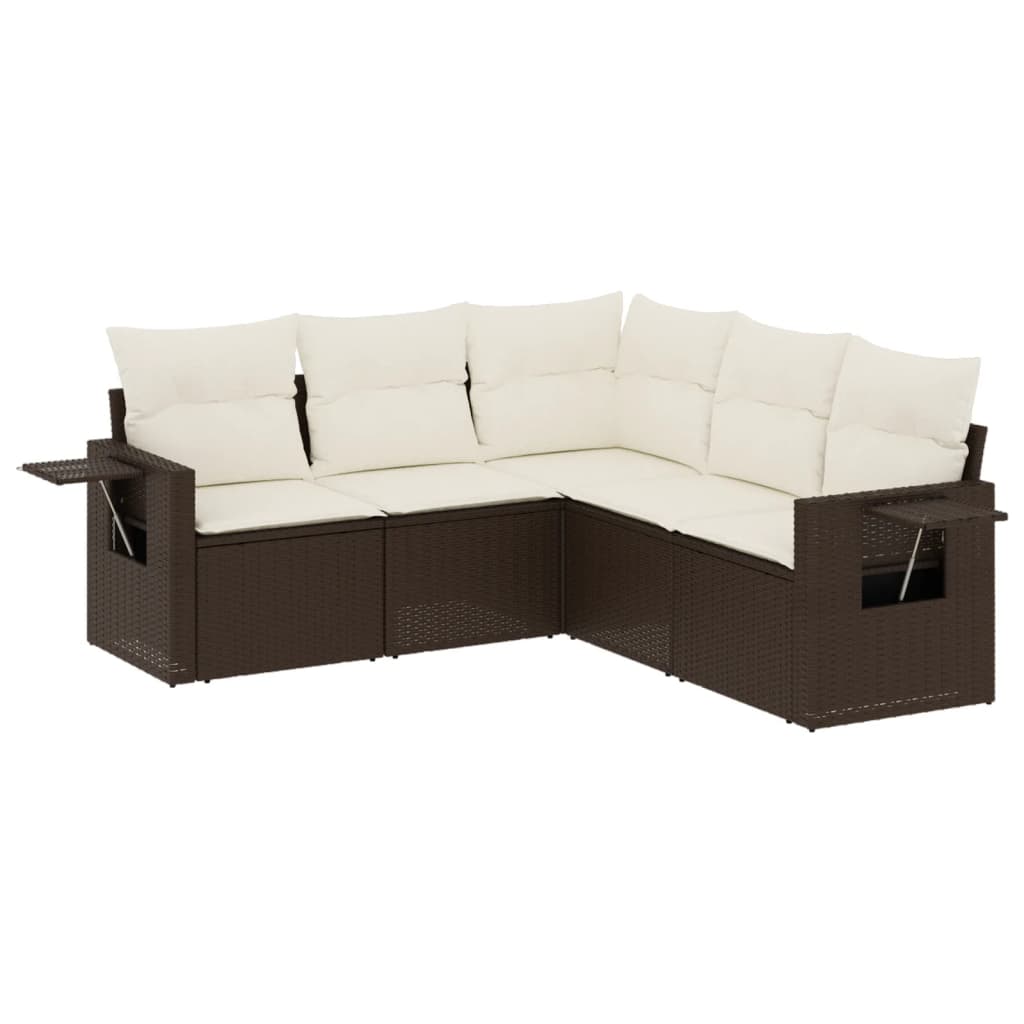5-dijelni set vrtnih sofa s jastucima poliratan smeđi