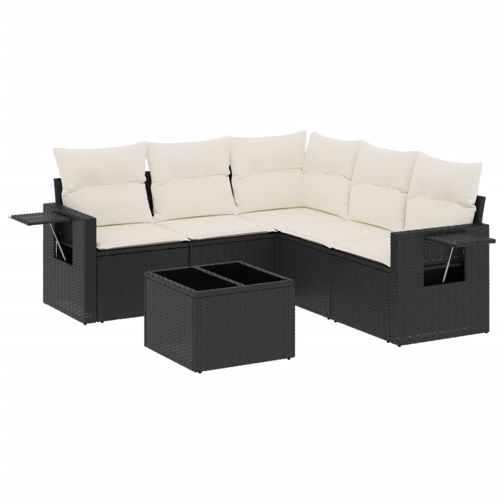 6-dijelni set vrtnih sofa s jastucima crni od poliratana