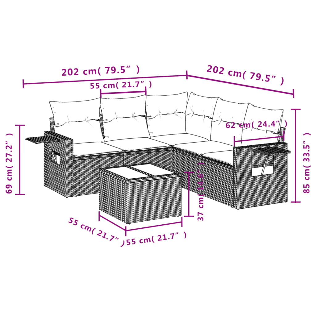 6-dijelni set vrtnih sofa s jastucima bež od poliratana