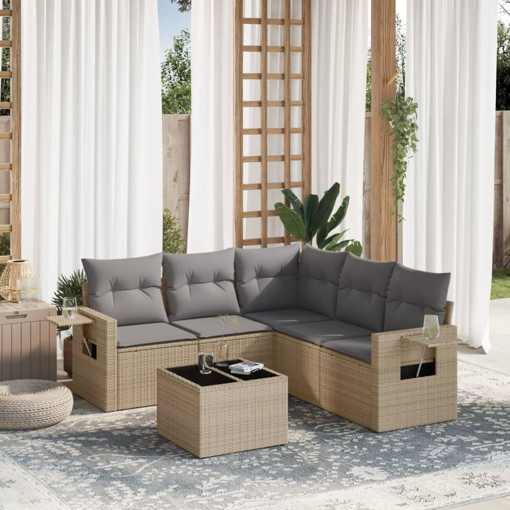 6-dijelni set vrtnih sofa s jastucima bež od poliratana