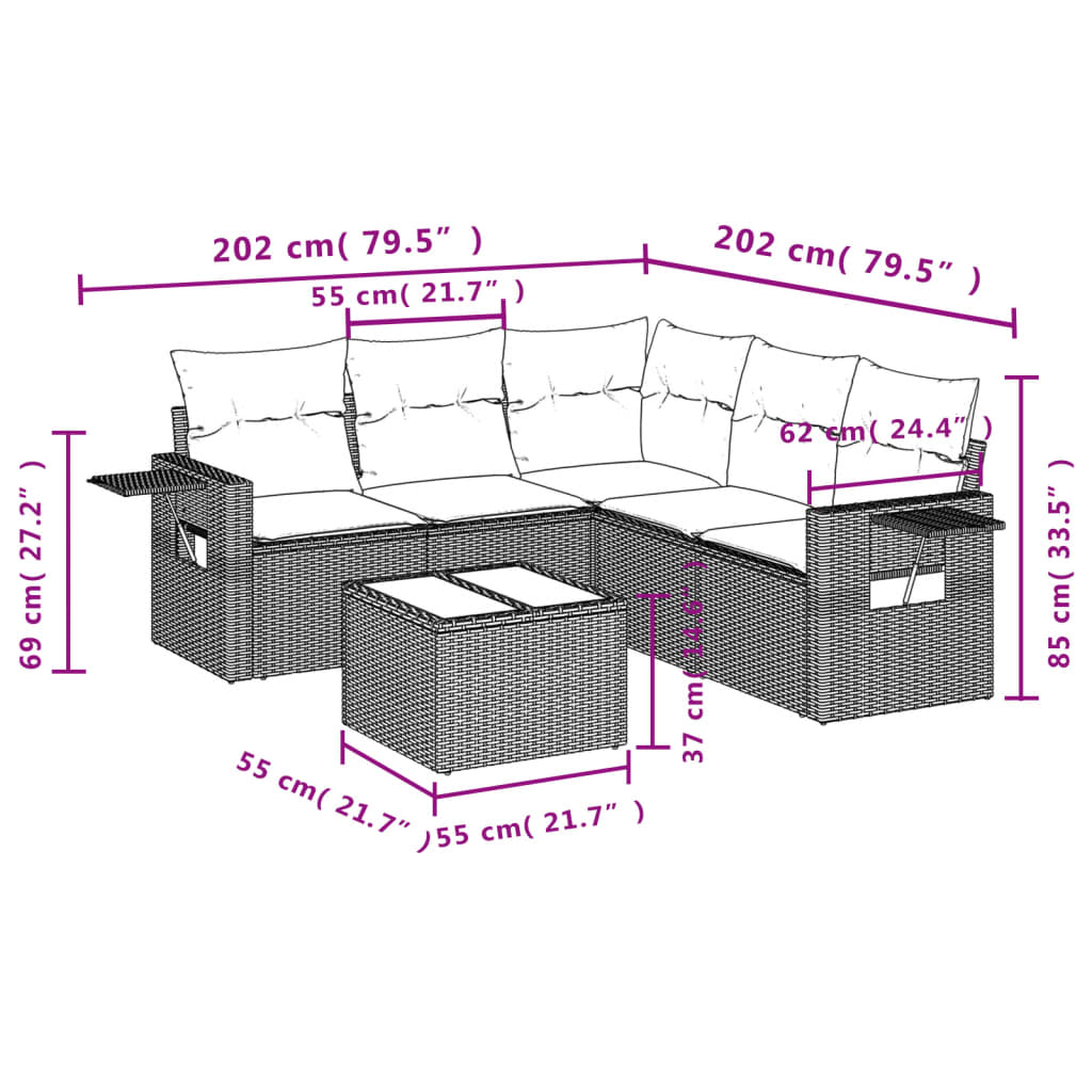 6-dijelni set vrtnih sofa od poliratana s jastucima svjetlosivi