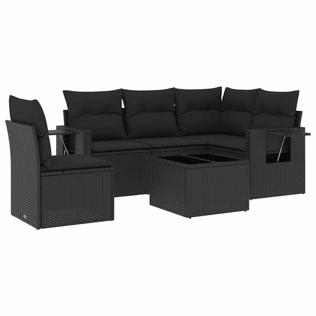 6-dijelni set vrtnih sofa s jastucima crni od poliratana